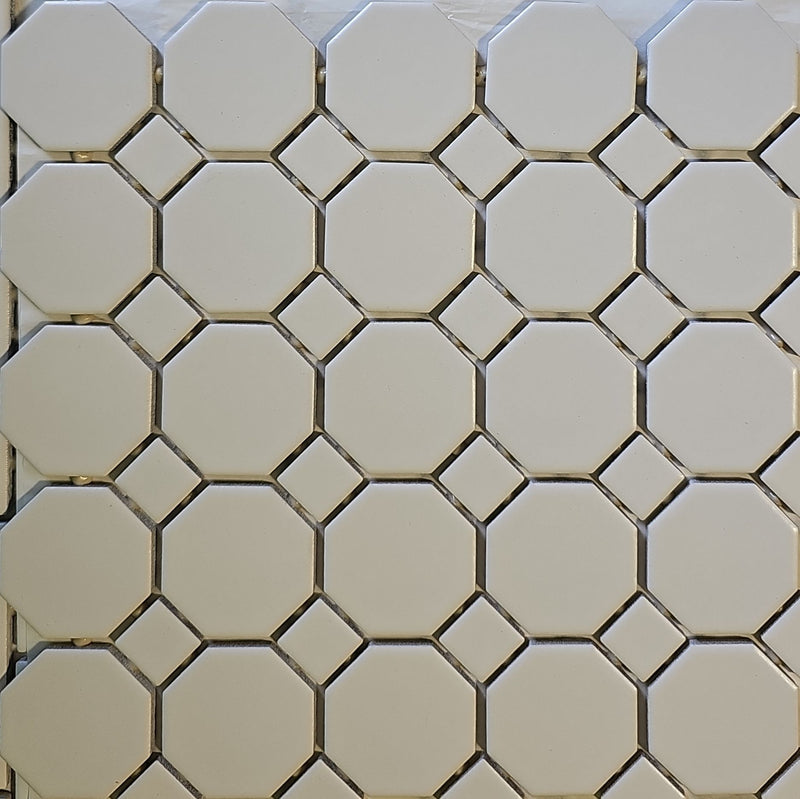 Matte White Octagon & Dot Mosaic Tile – 6501 | 2" Octagon | 10 sq ft (10 Sheets)