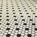 Satin White with Black Dot Hexagon Mosaic Tile – FE05 | 9.09 sq ft (10 Sheets) – $2.99/sq ft