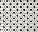 Satin White with Black Dot Hexagon Mosaic Tile – FE05 | 9.09 sq ft (10 Sheets) – $2.99/sq ft
