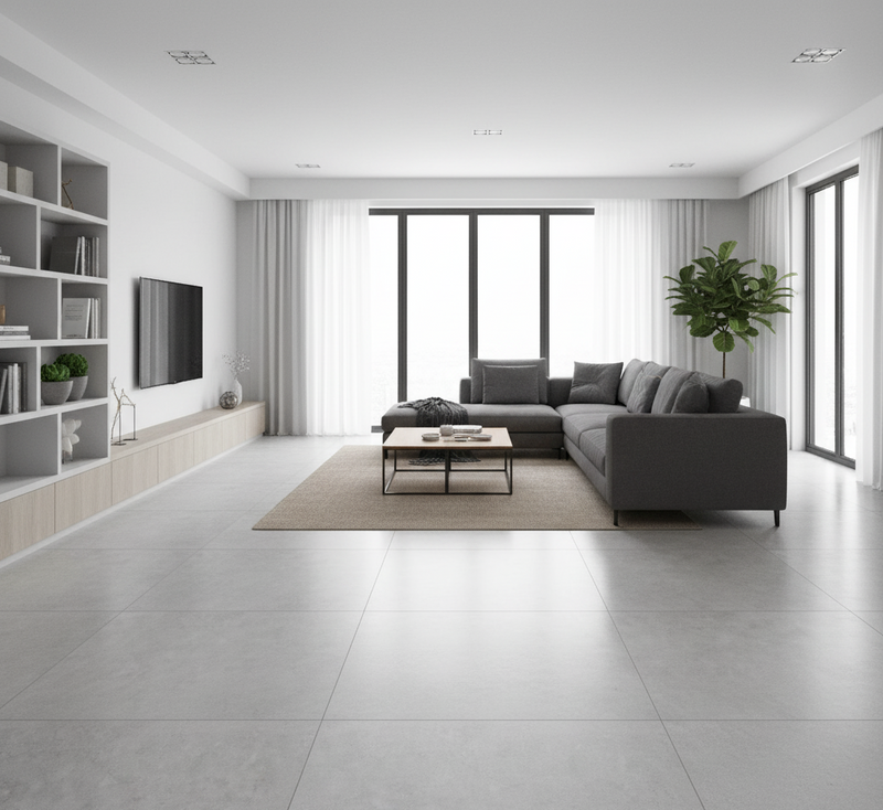 48x48 Large Format Porcelain Tile – Silverplate Soft – Oversized Floor & Wall Tile