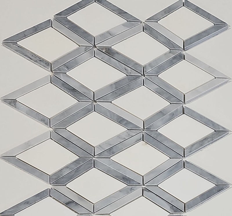 Pure White + Moon blue Marble Mosaic Wall Tile – Polished Tile for Bathroom & Kitchen
