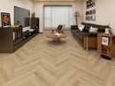 Sahara Oak (herringbone) vinyl plank flooring installed in modern living room