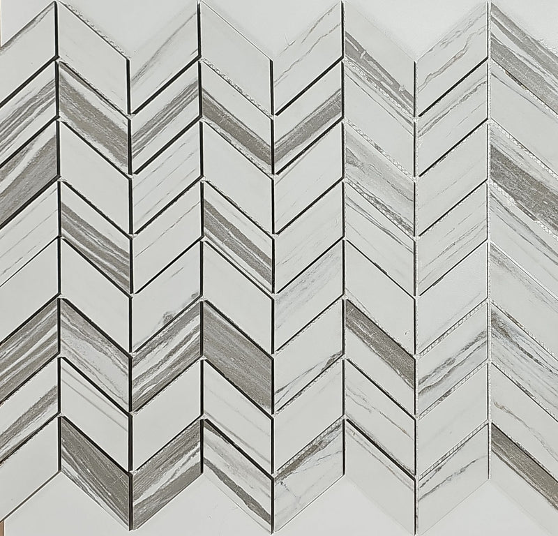 Chevron Porcelain Mosaic Tile – VR14 Stria Composer | 12" x 12" (30 x 30 cm) | 7.70 sq ft (10 Sheets)