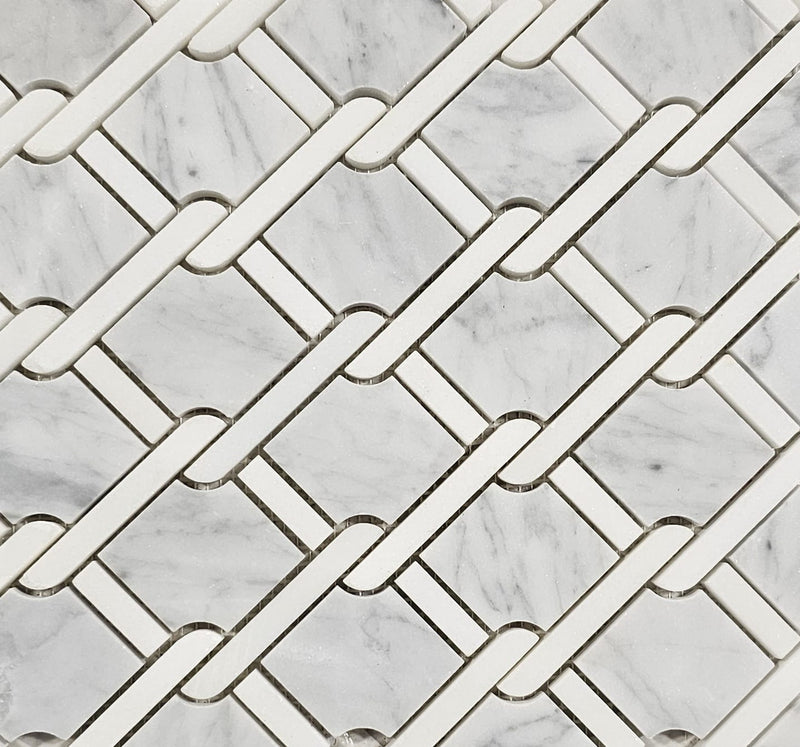 Carrara Greece White Marble Rope Mosaic Wall Tile – Polished Tile for Bathroom & Kitchen