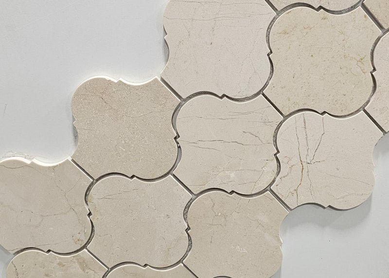 Polished Marble Mosaic Wall Tile – Crema Marfil Arabesque Pattern