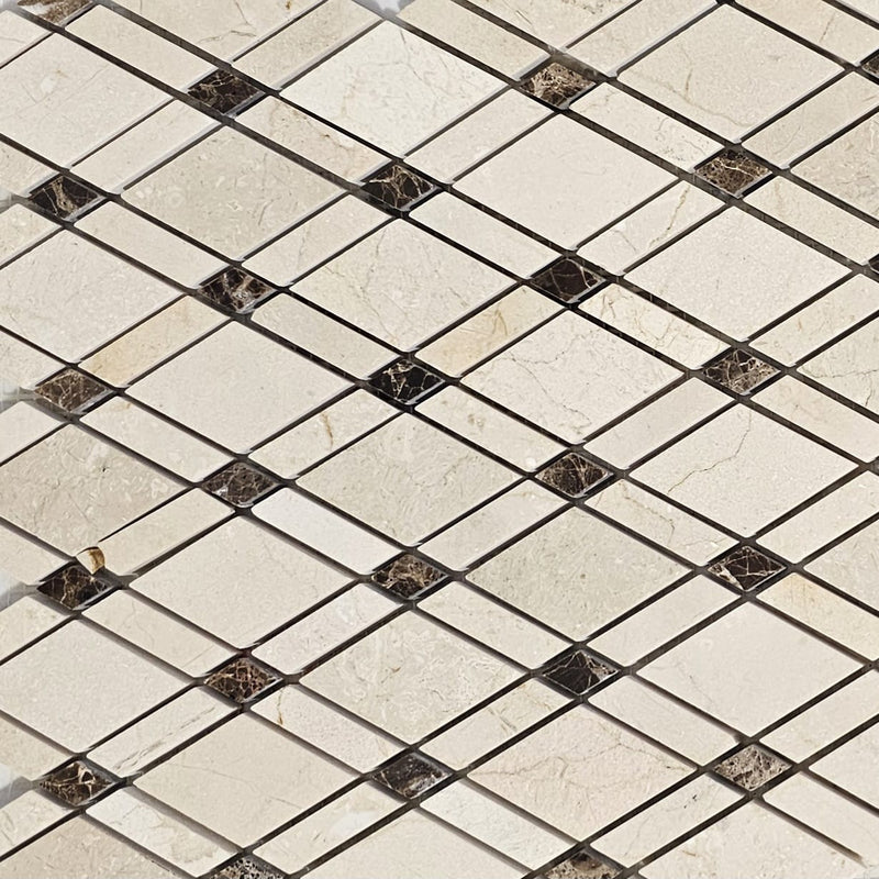 Polished Marble Mosaic Wall Tile –  Crema Diamond Mosaic Tile