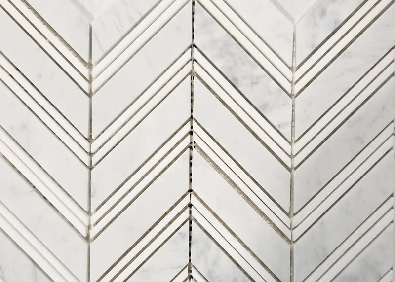 Polished Marble Mosaic Wall Tile – Carrara Chevron Pattern