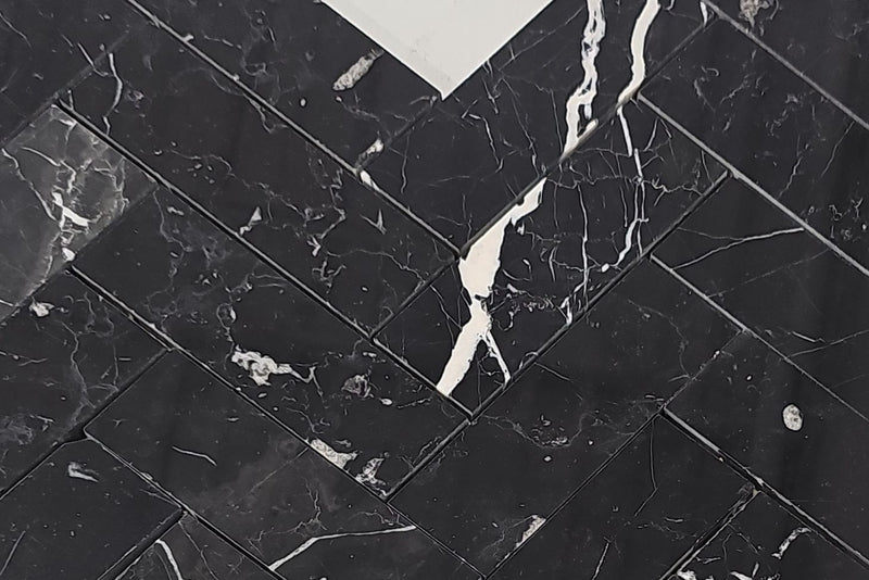 Nero Marquina Mosaic Tile – Polished Marble | YMS-005 Collection | 435 x 220 mm